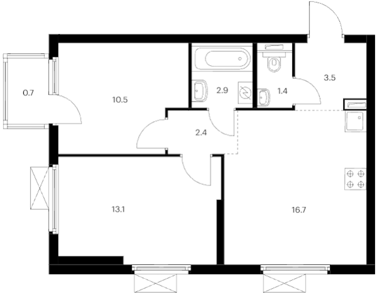 2-комнатная квартира 51.2 м², 10/24 эт., ЖК «Заречный парк»